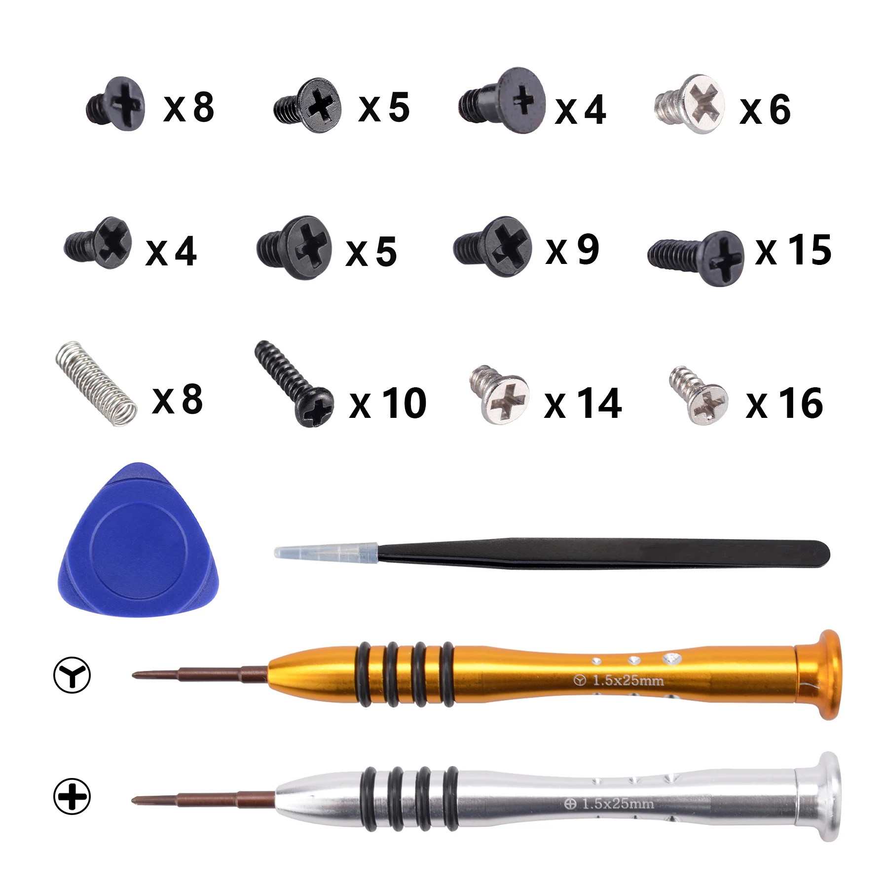 eXtremeRate Cross Screwdriver Set Opening Tools Repair Kits for NS OLED Console and JoyCon with Spare Screws Tweezers