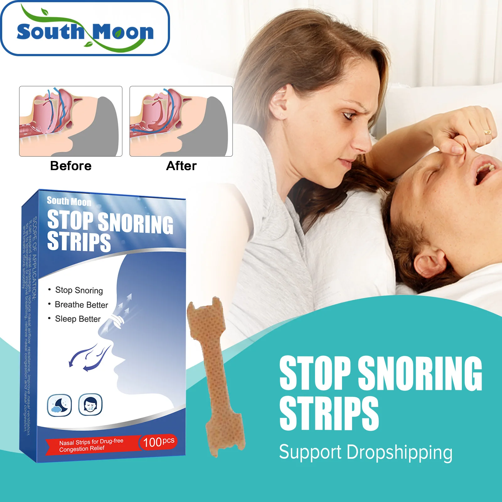 

100pcs Anti Snore Nasal Strips Right Breath Aid Reduce Snoring Improve Sleeping Prevent Apnea Easier Breathing Sleep Aid Device