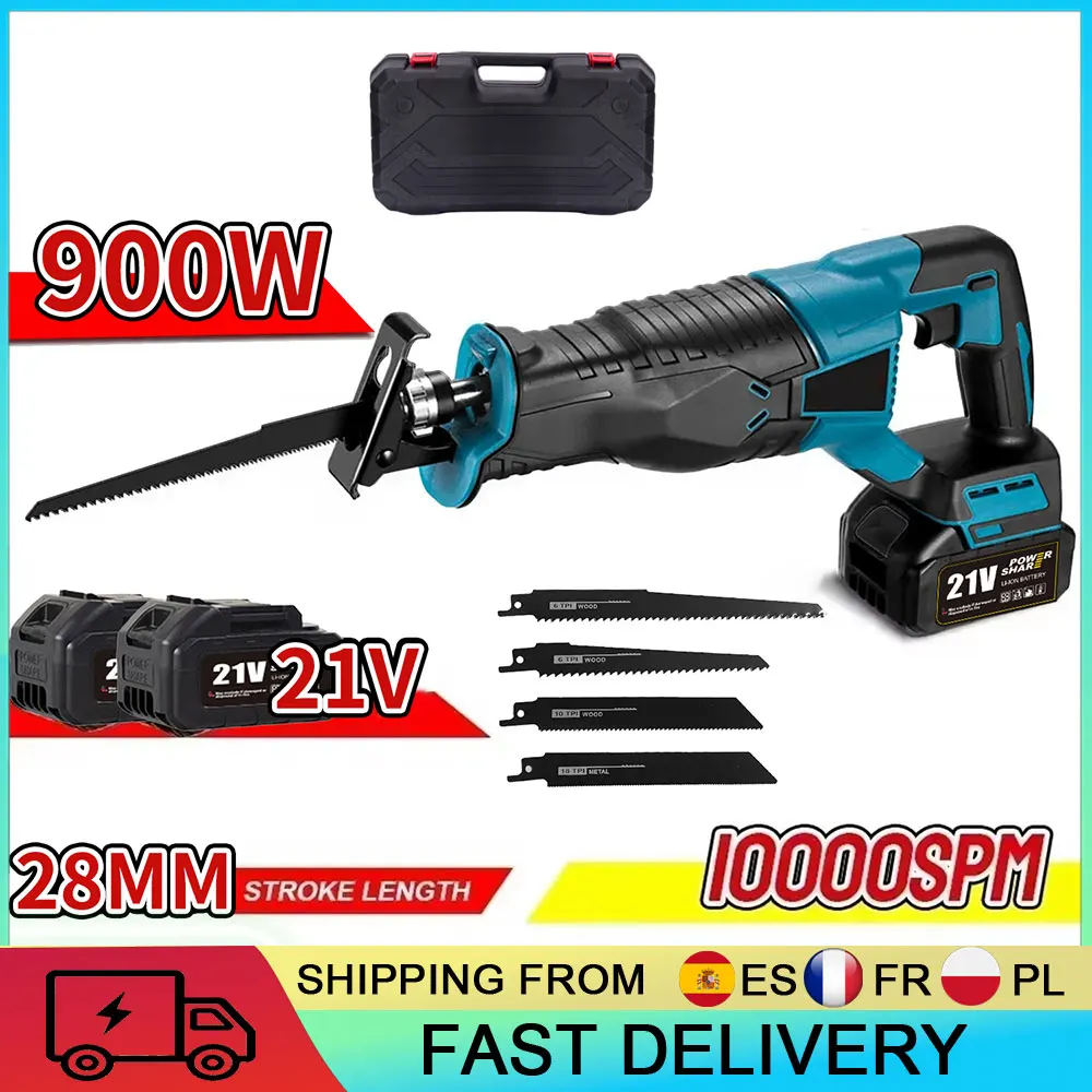 Sierra Recíproca Inalámbrica, Sierra Recíproca Eléctrica Sin Escobillas, Herramienta de Corte Multifunción Recargable, Compatible con Batería Makita de 18V/21V, Herramienta de Podar para Jardín, Herramienta de Renovación del Hogar, Sierra Portátil Manual, Herramienta Eléctrica de Corte para Construcción