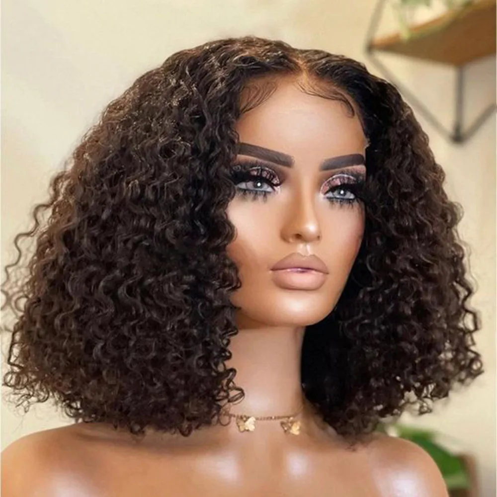 

Deep Wave Bob Wig Middle Part Lace Frontal Wig Human Hair Natural Hairline Remy Short Curly Closure Wig Preplucked Baby Hair