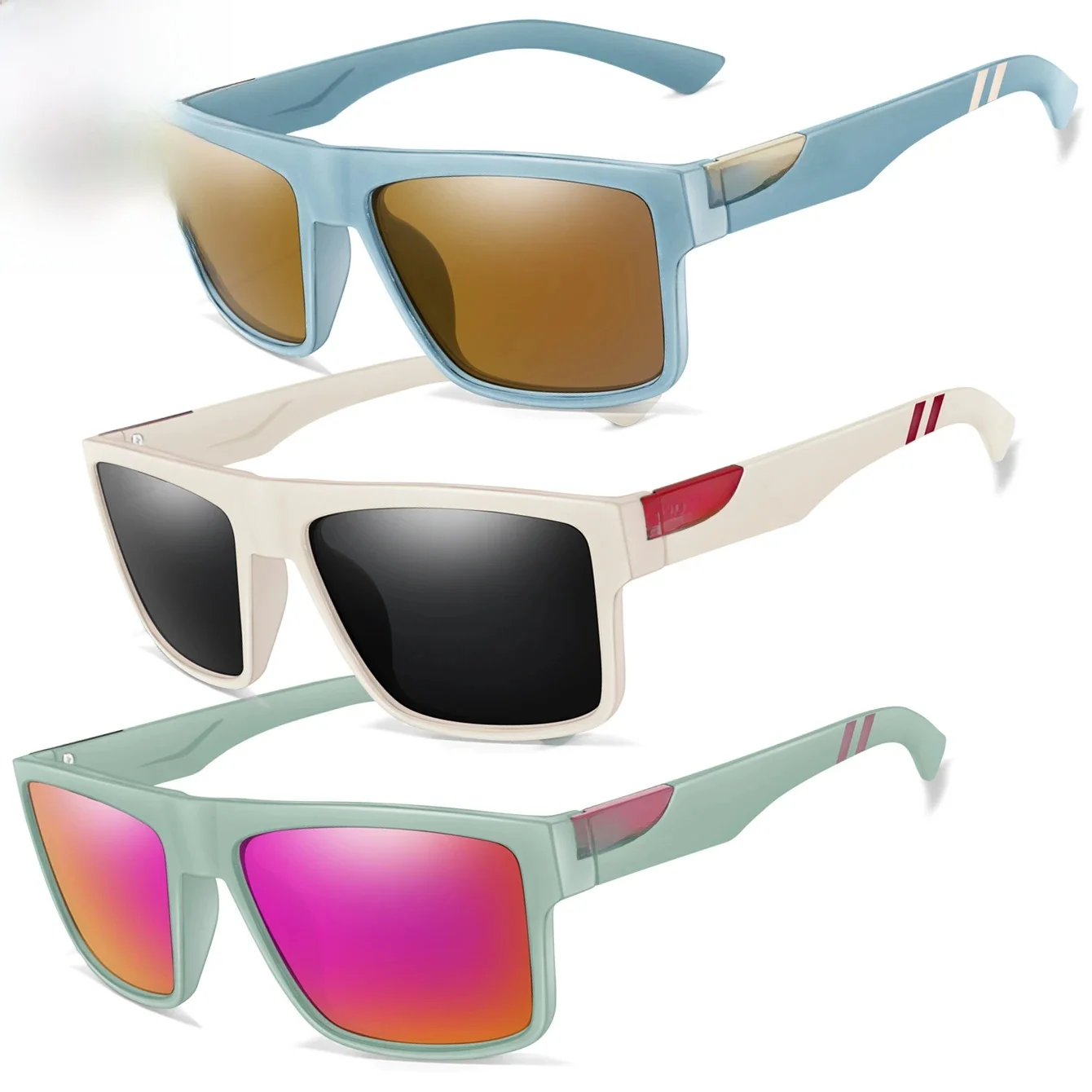 AliExpress NONE 3 Pairs Polarized Glasses Square Sunglasses UV400 Outdoor Sports Fishing Cycling Running Driving Men Women Party Wear Goggles