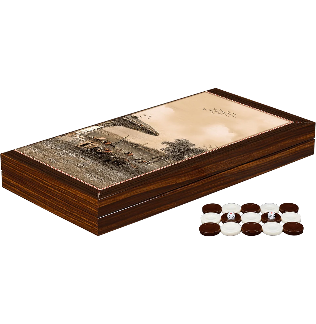 Fantastic Wooden Backgammon Üsküdar Fountain High Grade Backgammon Chess Travel Chess Set Beautiful Wooden Chessboard Classic