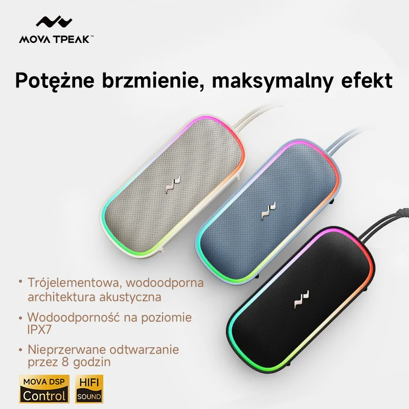 MOVA TPEAK S1/TPEAK mini RGB Portable Speaker 8H Non-Stop Playtime IPX7 Waterproofing TWS Multi-Speaker Connect Bluetooth V6.0 Support Calls