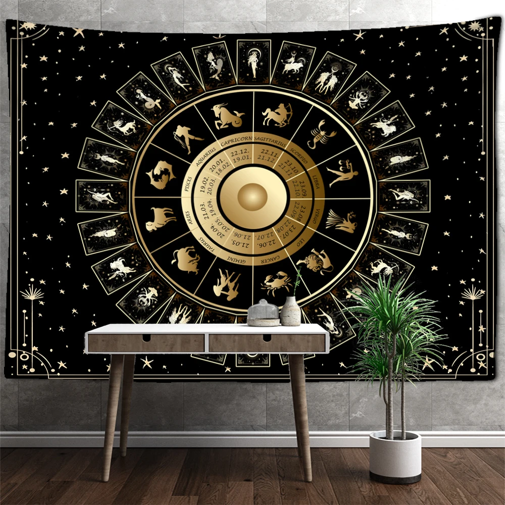 White Black Sun Moon Mandala Starry Sky Tapestry Wall Hanging Bohemian Gypsy Psychedelic Tapiz Witchcraft Astrology Tapestry