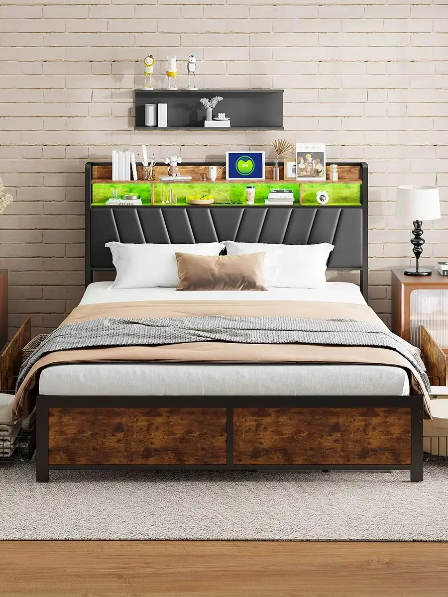 Superaly 140/160/180x200cm, tweepersoonsbed met vier laden, volwassenenbed, multifunctioneel bed met LED-verlichting en oplaadfunctie. - afbeelding 2
