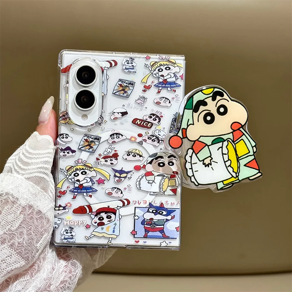 Zabawne etui magnetyczne Crayon Shin-chan na telefon Samsung Galaxy Z Fold 8 Fold 7 6 5 4 Fold 8 Ultra z podstawką Magsafe i łańcuszkiem — zdjęcie produktu 5