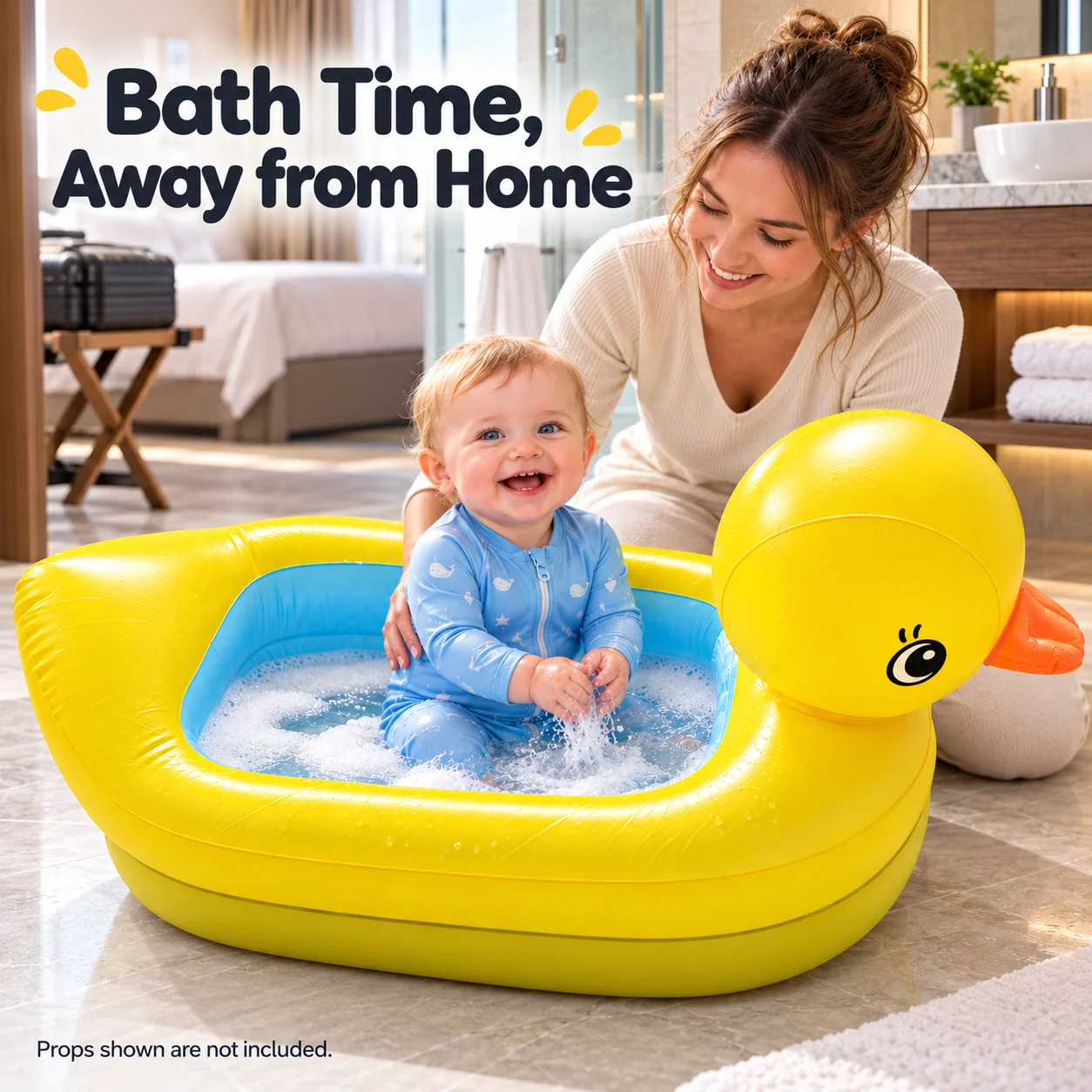 Inflatable Bathtub, Portable Foldable Baby Bath Tub, Yellow Duck or Blue Whale Design for Home and Travel