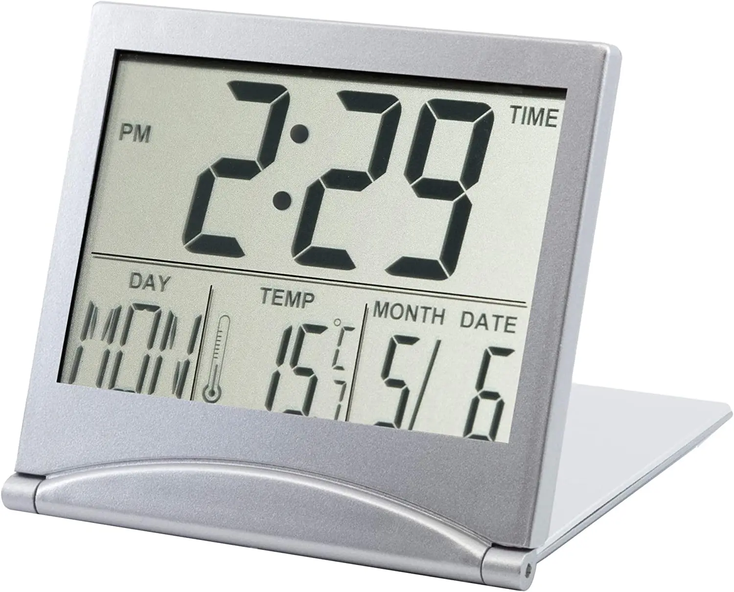 TRIXES table alarm clock with temperature and LCD Digital in silver calendar Color