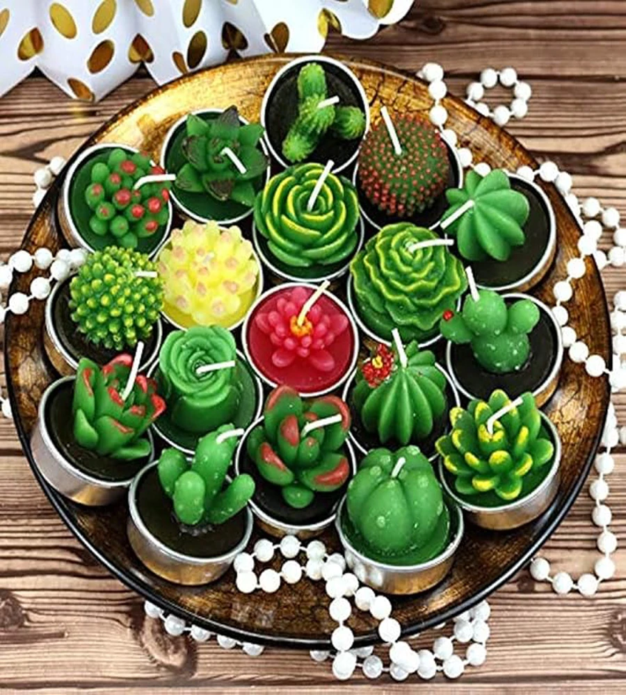 Cactus Tealight Candles,12 Pieces Handmade Delicate Succulent Cactus Candles for Party Wedding Spa Home Decoration Gifts