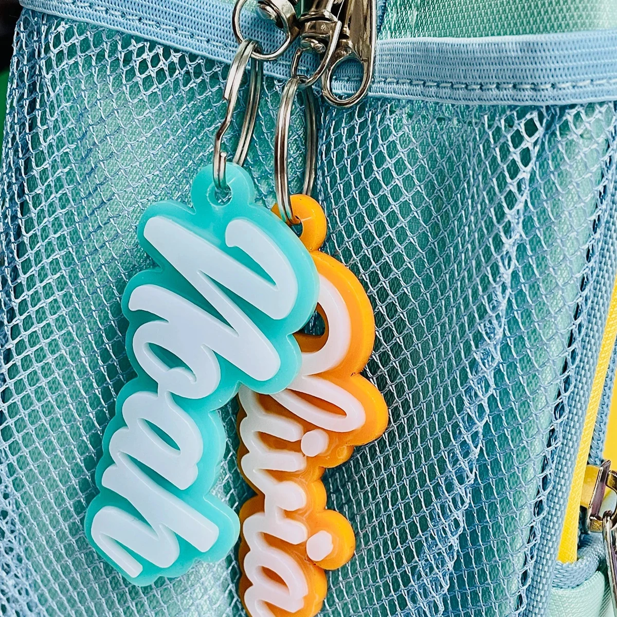 Custom Name Acrylic Keychain Backpack Diaper Bag Tag Personalized Name Double Nameplated Memorial Anniversary Gift Jewelry