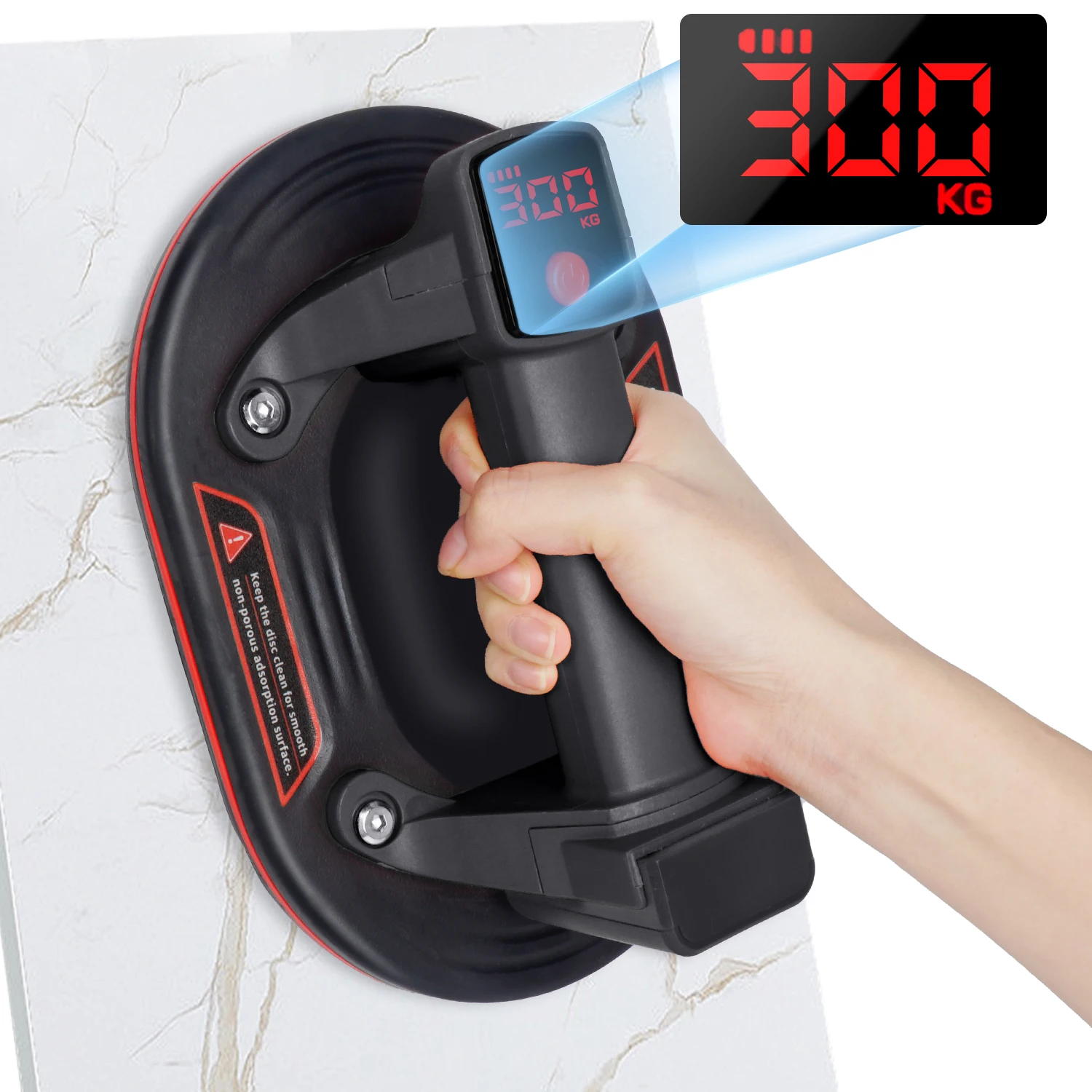 Ventouse électrique de 10 pouces avec écran LCD, capacité de levage de 300 kg, adaptée pour carreaux, pierre, métal