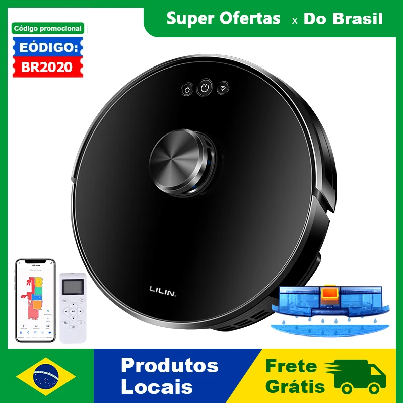 ( Código promocional: BR2020)  Robô aspirador de pó Liectroux/Lilin XR500 , Sistema Lidar Laser LDS, vários andares mapas, zona de limpeza, área restrita configuração para casa tapete lavagem,Voz em português,6500Pa