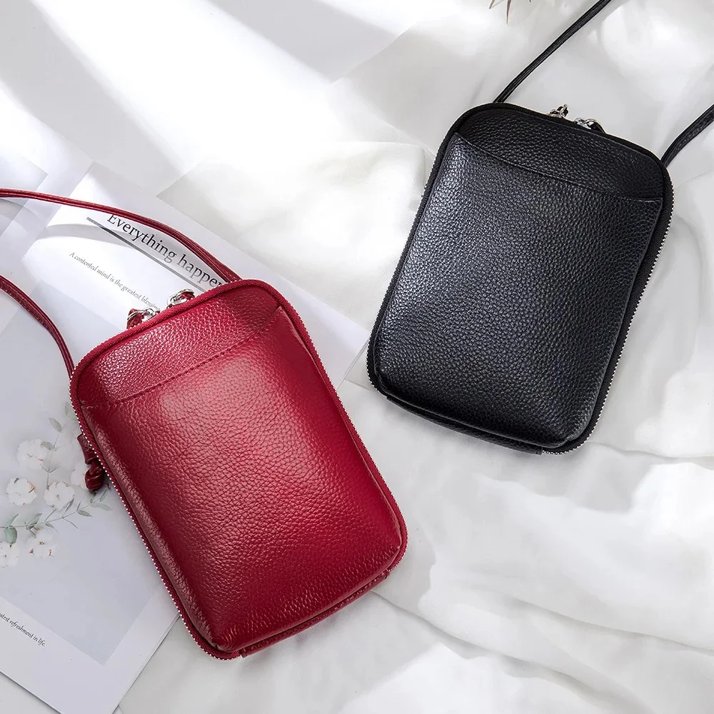 Prawdziwa skórzana torba na jedno ramię damska luksusowa torba Crossbody designerska mała torebka szminka etui na telefon uchwyt na klucze dla kobiet — zdjęcie 2