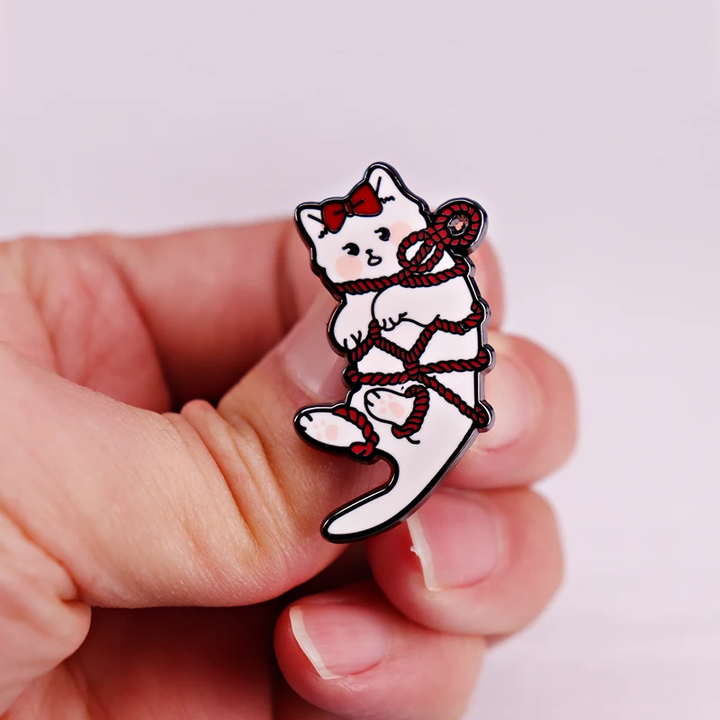Kawaii Kinky Kitty Enamel Pin BDSM Bondage Shibari Cat Rope Play Badge Brooches Hat Jewelry Valentine's day gift