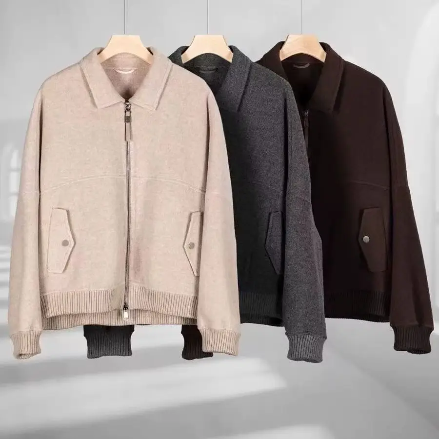 Elegant Turn-Down Collar Wool Cashmere Jacket