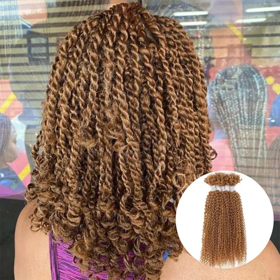 Mini Twist marrón Afro Kinky Bulk Twist Crochet Braiding Hair, cabello humano rizado profundo sin trama, extensiones de cabello Remy brasileño