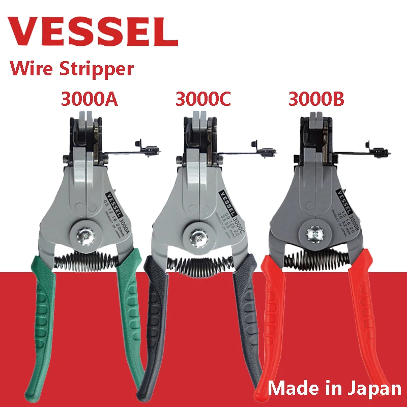 

VESSEL 3000A 3000B 3000C Wire Stripper for Solid Wire and Stranded Wire Include a Stripper Gauge Decrustation Pliers