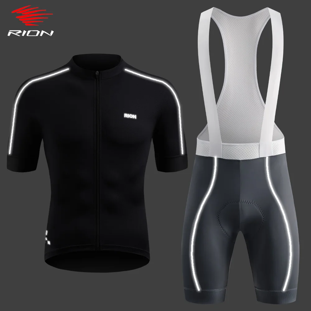

RION Men Cycling Jersey Set Bicycle Clothing Road Bike Padd Bib Shorts Fitness Racing Suit UPF50+ Dolomiti Pads Long Distance