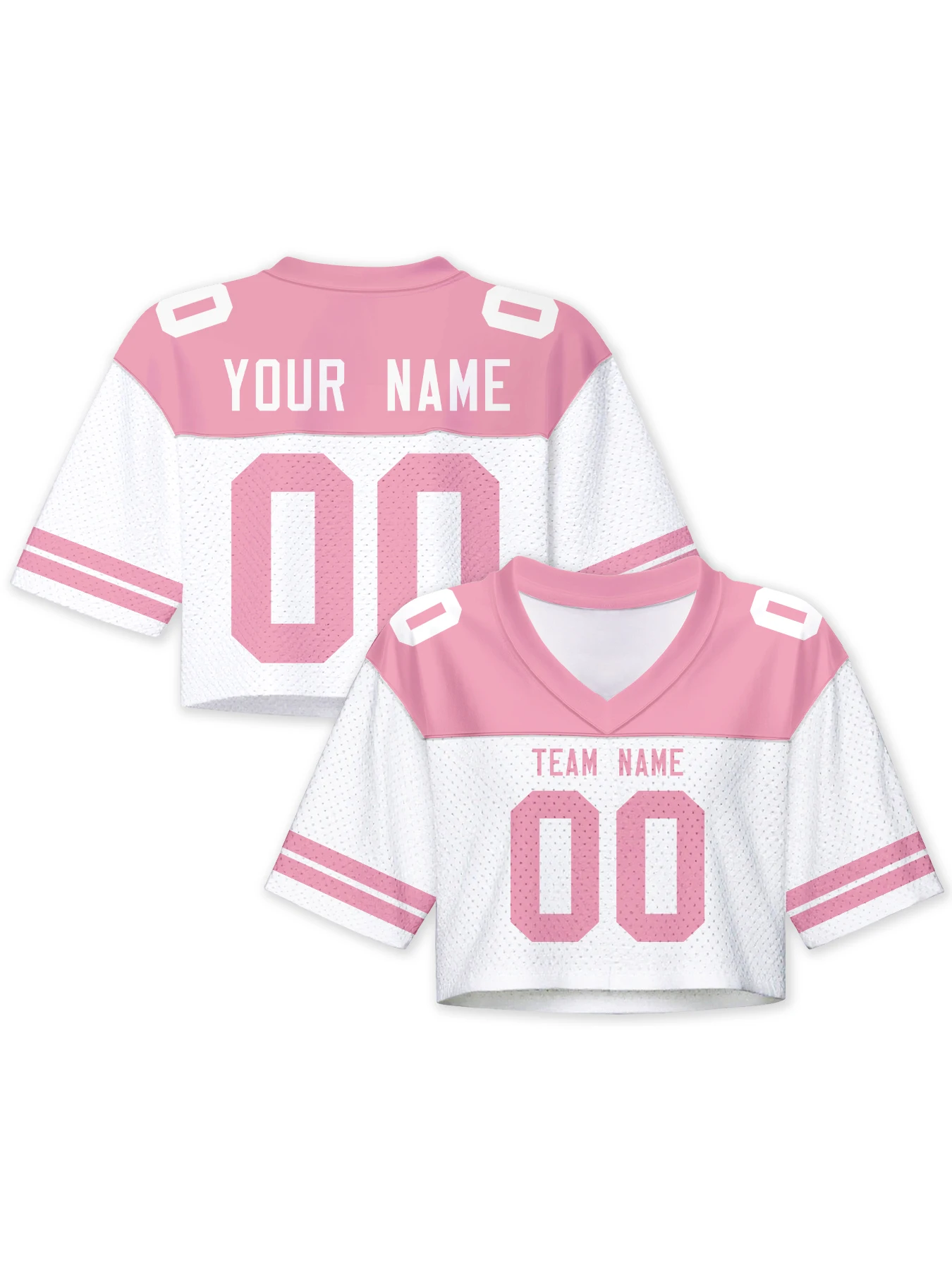 

Custom Crop Football Jersey Pink & White for Women Personalized Football Shirt with Team Name Number Logo Football Training Tops