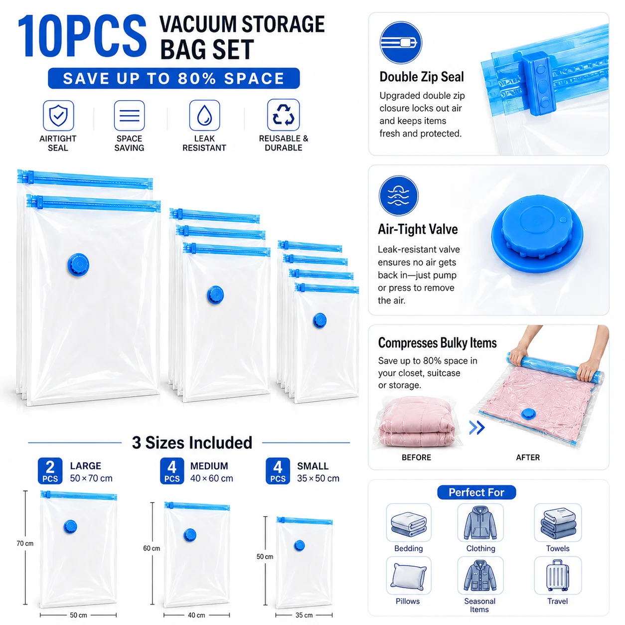 10 bolsas de compresión al vac - Compression Bag Vacuum reseña y precio