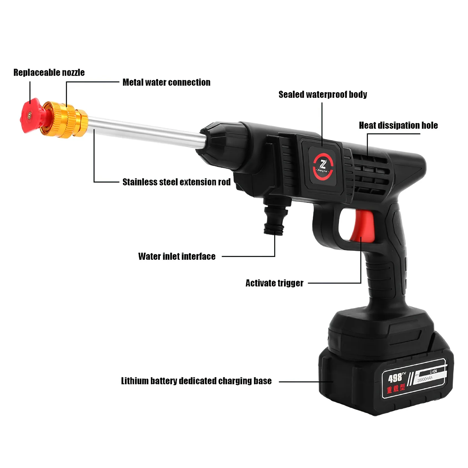 Spruzzatore a pressione per pistola a batteria 200W 50Bar macchina per la pulizia dello spruzzatore