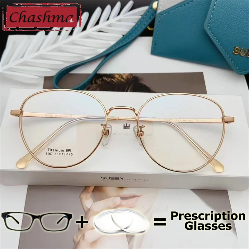 

Chashma Prescription Glasses Women Optical Men Pure Titanium Multifocal Progressive Lenses Eyeglasses Frames Round Spectacles