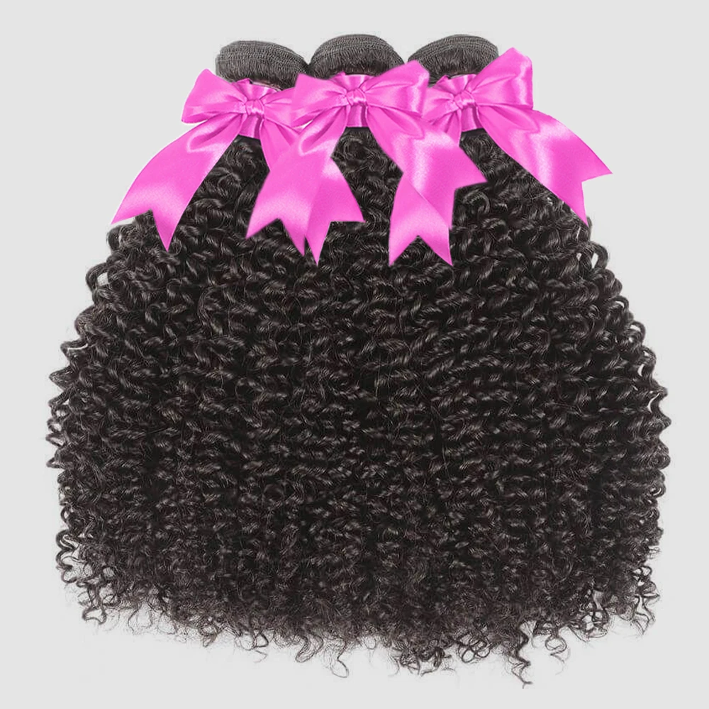 EXCITING HAIR Mèches de cheveux humains vierges non transformés bouclés crépus brésiliens couleur naturelle lot de 1/3/4 mèches