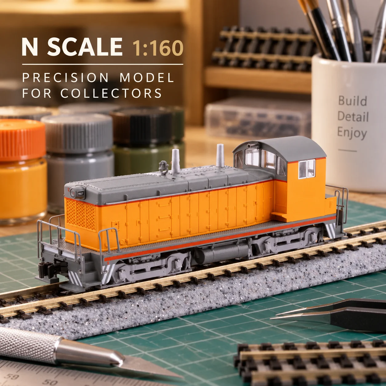 1:160 N Scale Diesel Train Model, Prebuilt Yellow Painted Locomotive Display Piece for Railway Layouts and Track Scenes