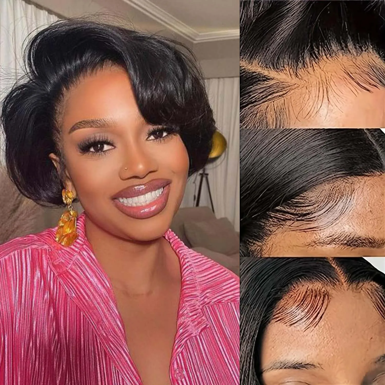 قصيرة عابث قطع بوب شعر مستعار الدانتيل الجبهة الباروكات 13 × 4 خصلات الشعر المستعار البرازيلي 150% الكثافة خصلات الشعر المستعار الإنسان قبل قطعها مع شعر الطفل