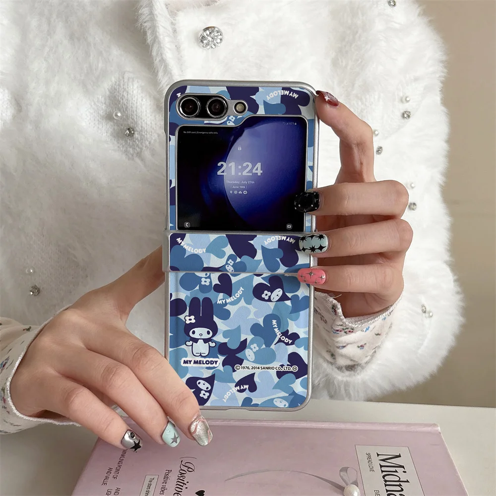 Funda de teléfono coreana INS con camuflaje y parche de PU, compatible con Samsung Galaxy Z Flip 7 6 5 4 Flip 5 Flip 6 Flip 4, magnética