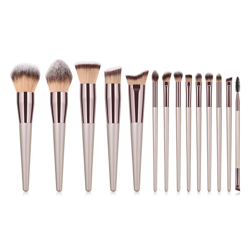 14Pcs Champagne Color Make-up Brush Set Foundation Brush Soft Hair  Make-up Tool Set