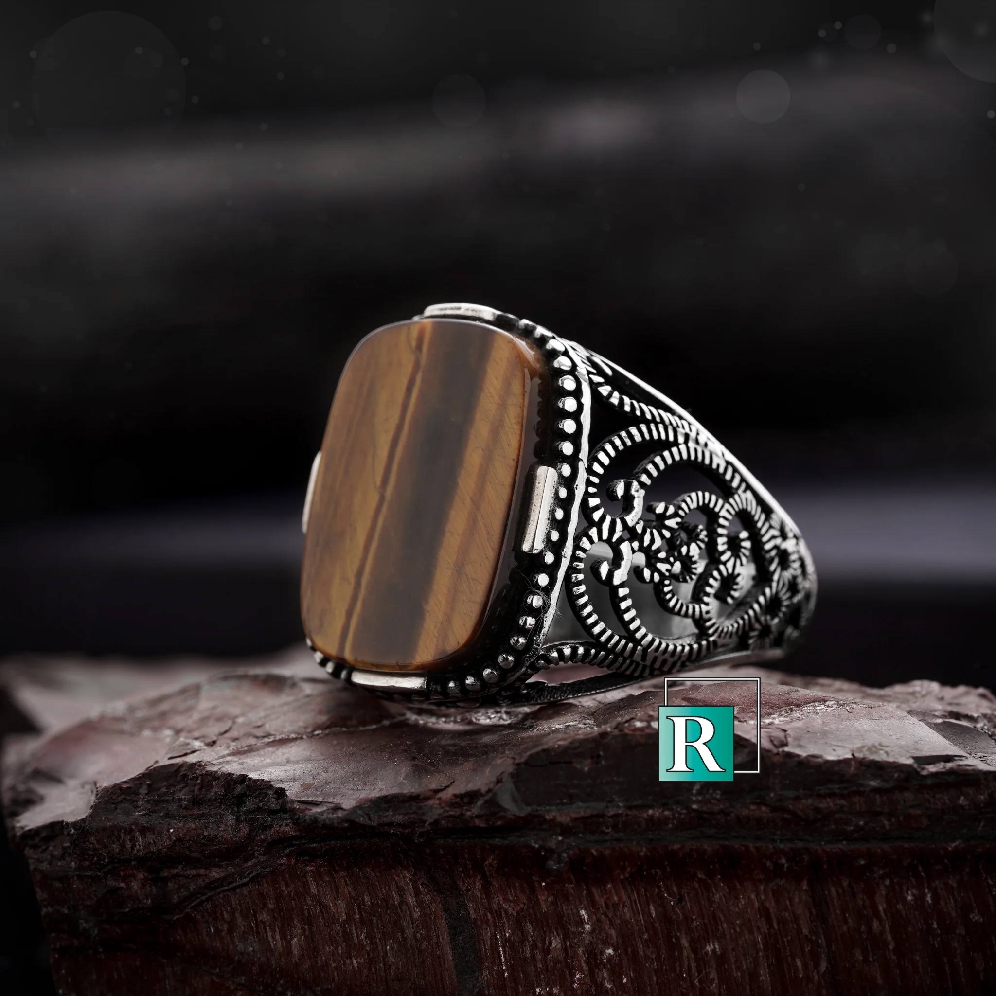 

Tiger eye semi precious stones 925 sterling silver rings for men fine jewelry onyx marble Made in Turkey in a luxurious gifts