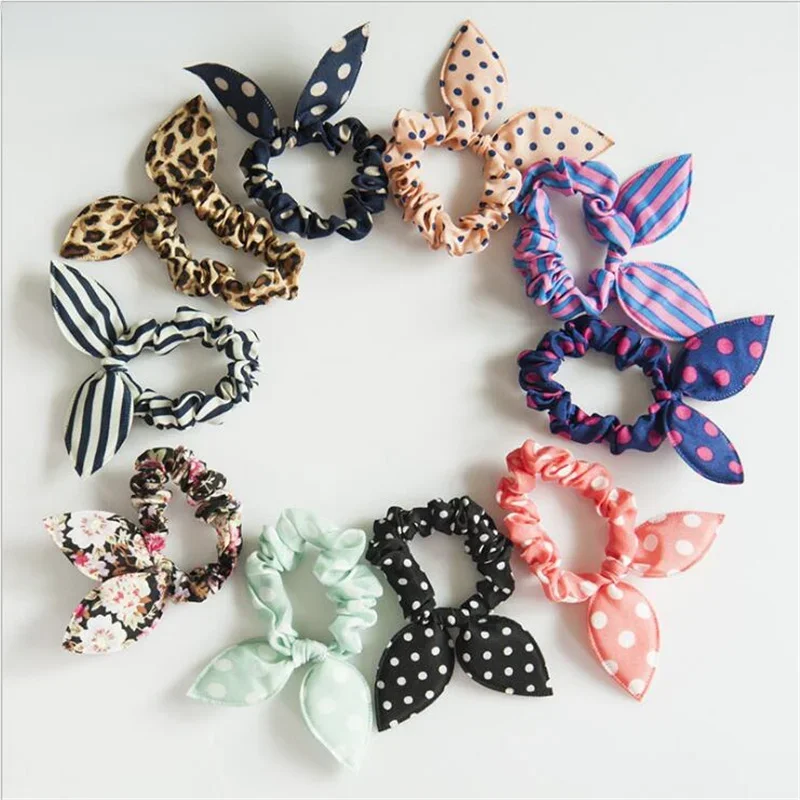 20 szt. Koreańskie elastyczne gumki do włosów dla dziewczynek, akcesoria do włosów, uszy króliczka, gumki scrunchie, gumki recepturki w cukierkowych kolorach, urocze ozdoby do włosów. — zdjęcie 2