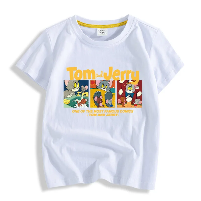 Summer Hot-selling Tom And Jerry Print Children\'s 100% Cotton Short-sleeved Loose Comfortable T-shirt Boys And Girls T-shirt