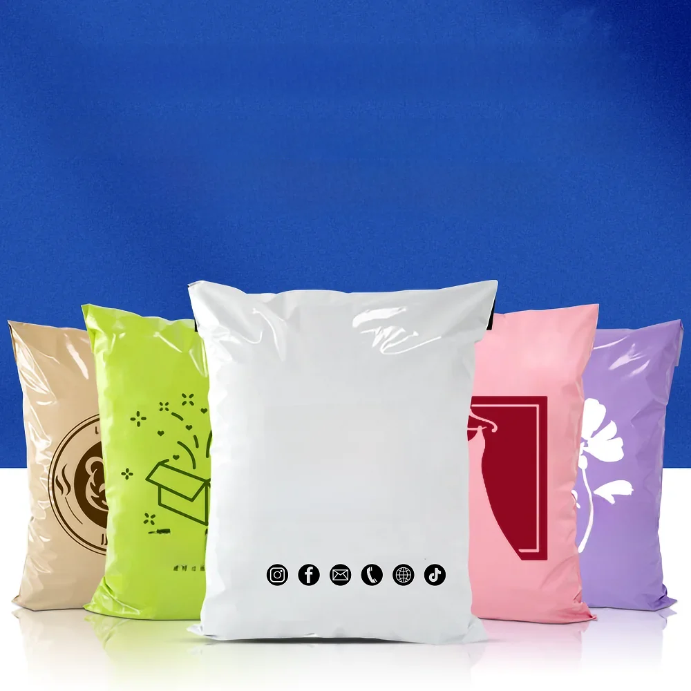 Sacs Express collants auto-scellants, 50 pièces, sacs de rangement, enveloppes en plastique, sacs d'expédition, sacs de Transport Postal, impression de Logo personnalisé