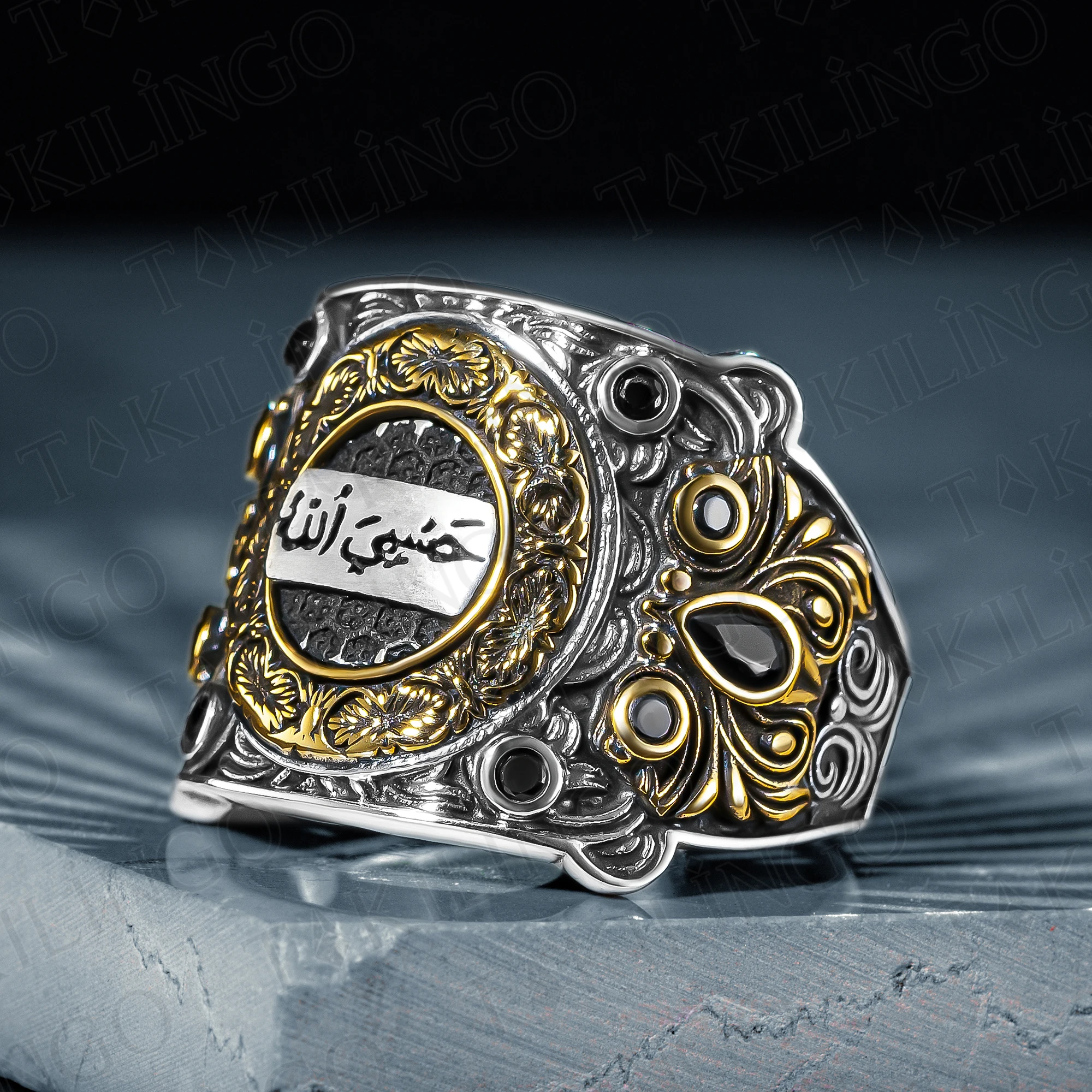 

925 Sterling Silver Hasbi Allah (Allah is Sufficient for me) Islamic Men's Ring, Handmade Turkish Style Ring, Religious Muslim