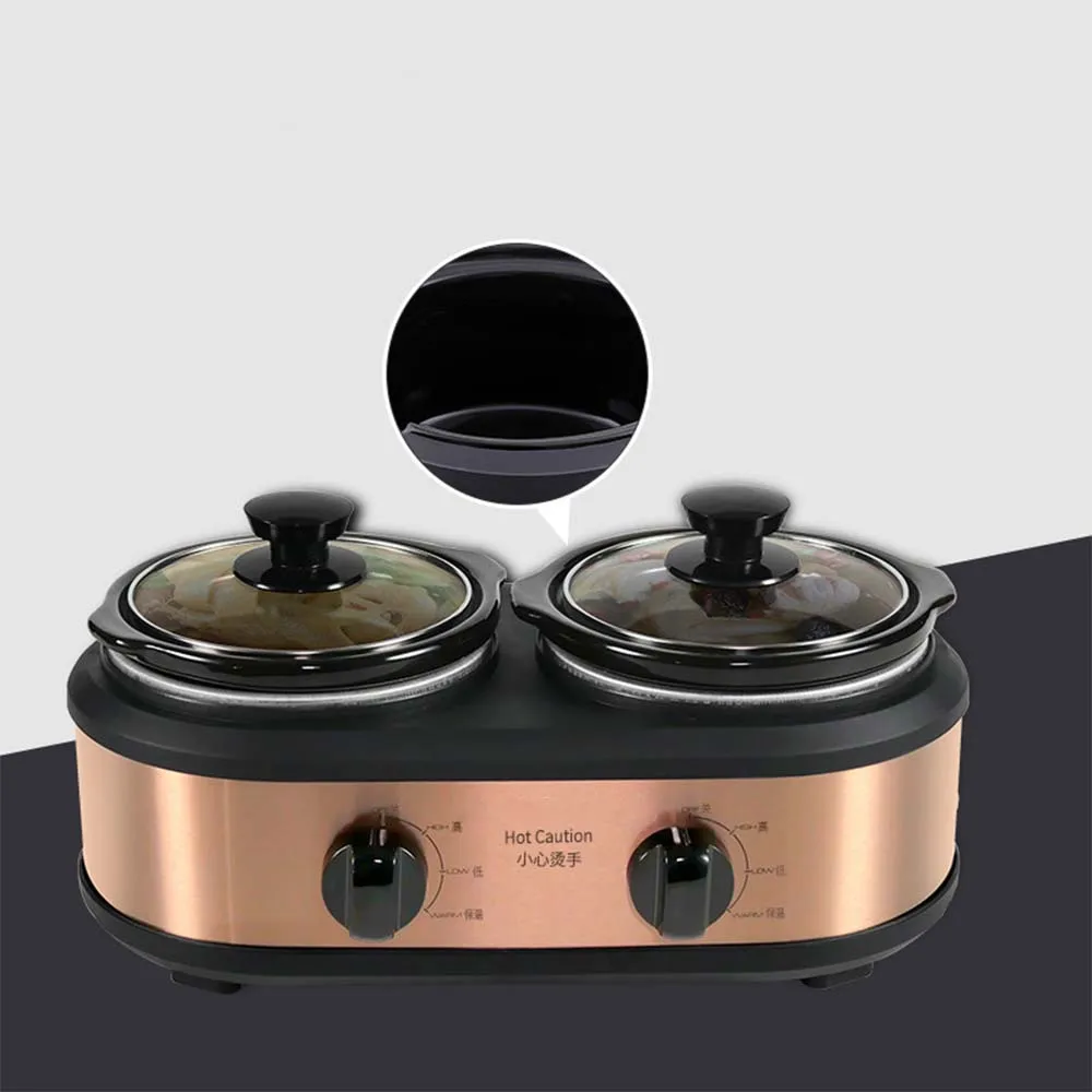 Household fully automatic slow stew cooker, double head stainless steel slow stewed pot