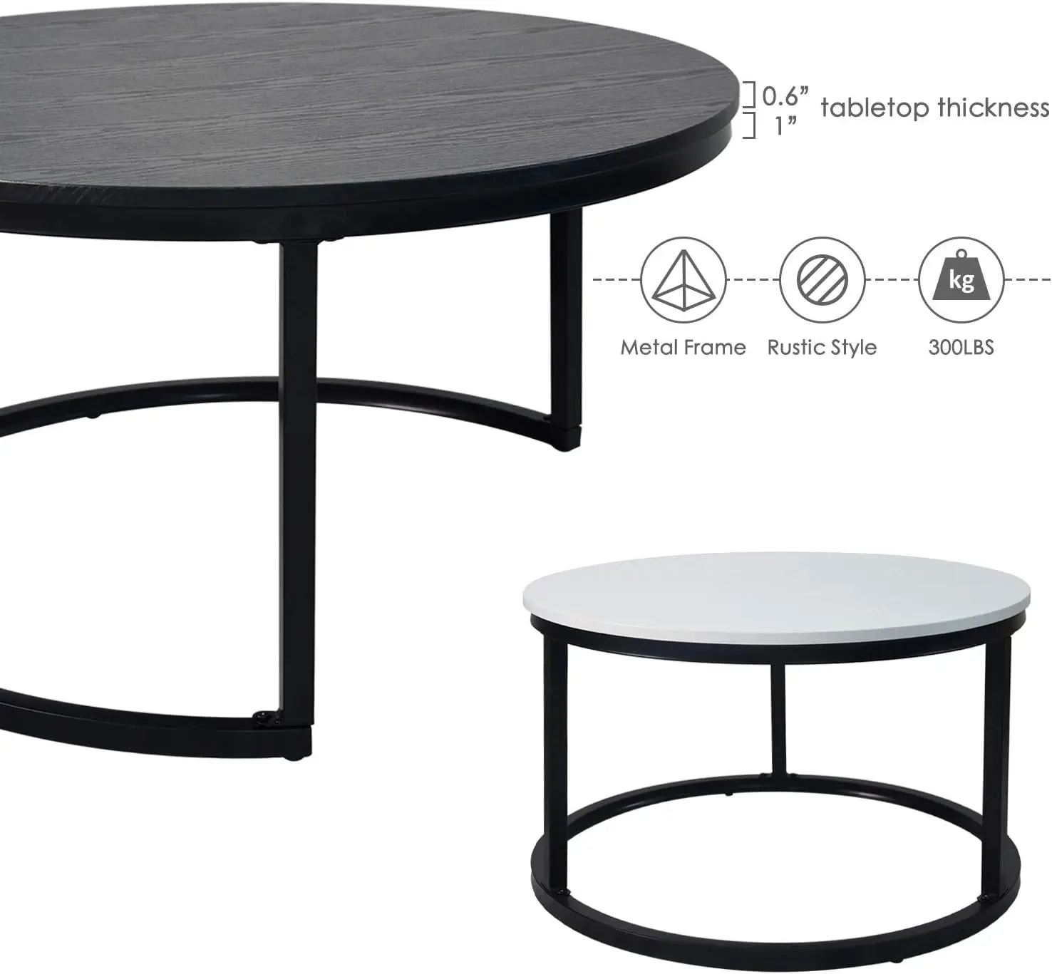 Usinso-Round Coffee Tables,2 Round Nesting  Set, Circle   with Storage Open Shelf