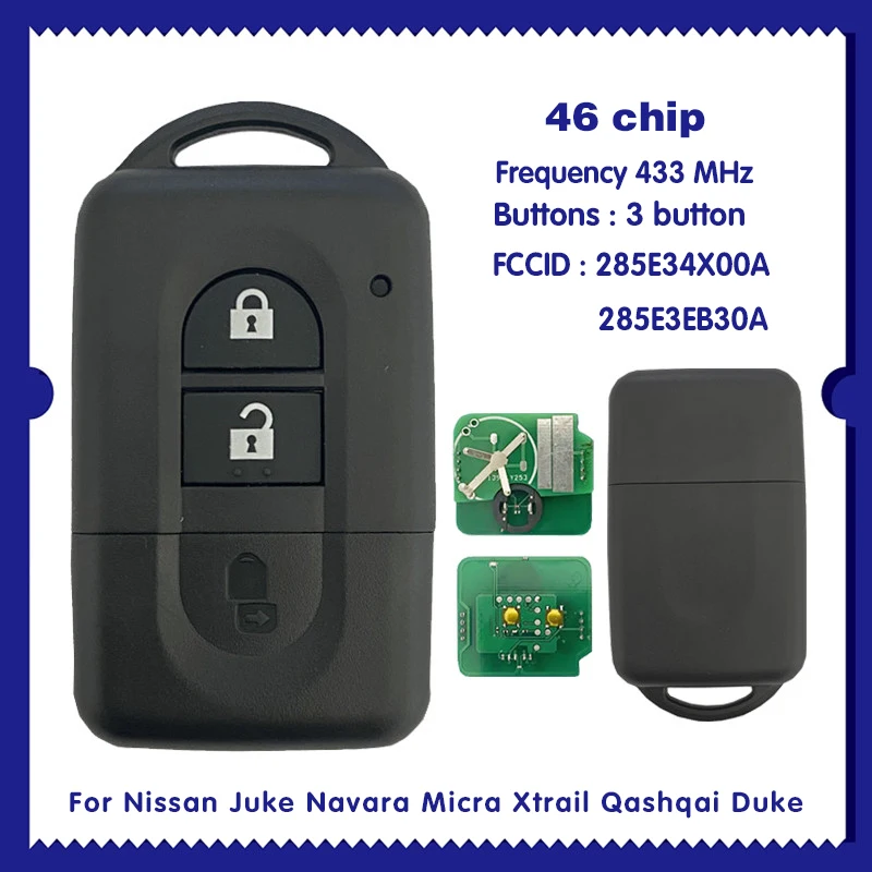 

For Nissan Juke Navara Micra Xtrail Qashqai Duke smart key Frequency 433 MHz PCF 7936 HITAG 2 ID46 285E34X00A / 285E3EB30A