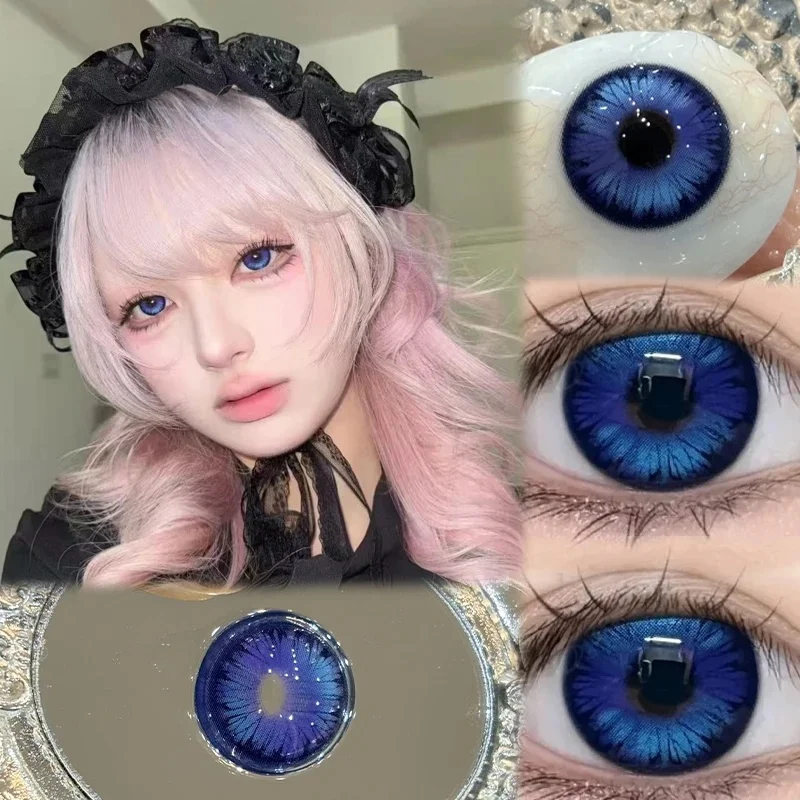 DUOXIU Jährlich 365 Tage weiche Linsen, rosa-blau, modischer Pupillenstil, Myopie, farbige Kontaktlinsen (1 Paar), deckt braune Augen ab