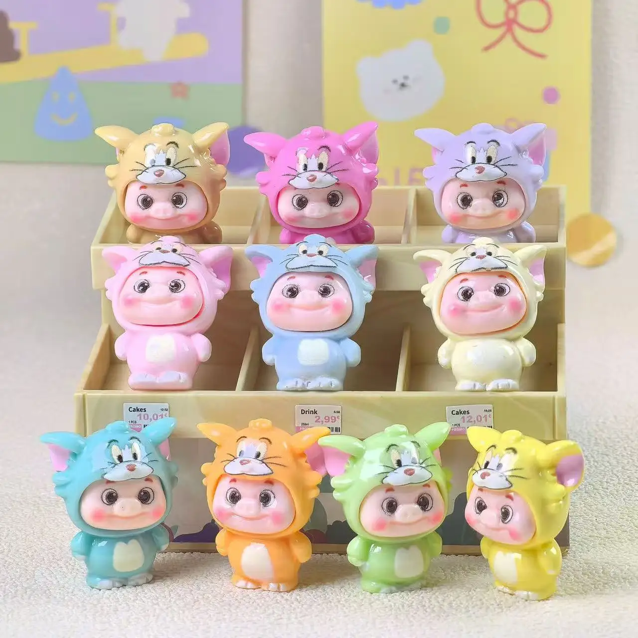 الكرتون القط وخنزير التماثيل DIY بها بنفسك الراتنج اكسسوارات زينة السيارات سلاسل المفاتيح العصرية اللعب حقيبة أعمى بالجملة لطيف Collectib