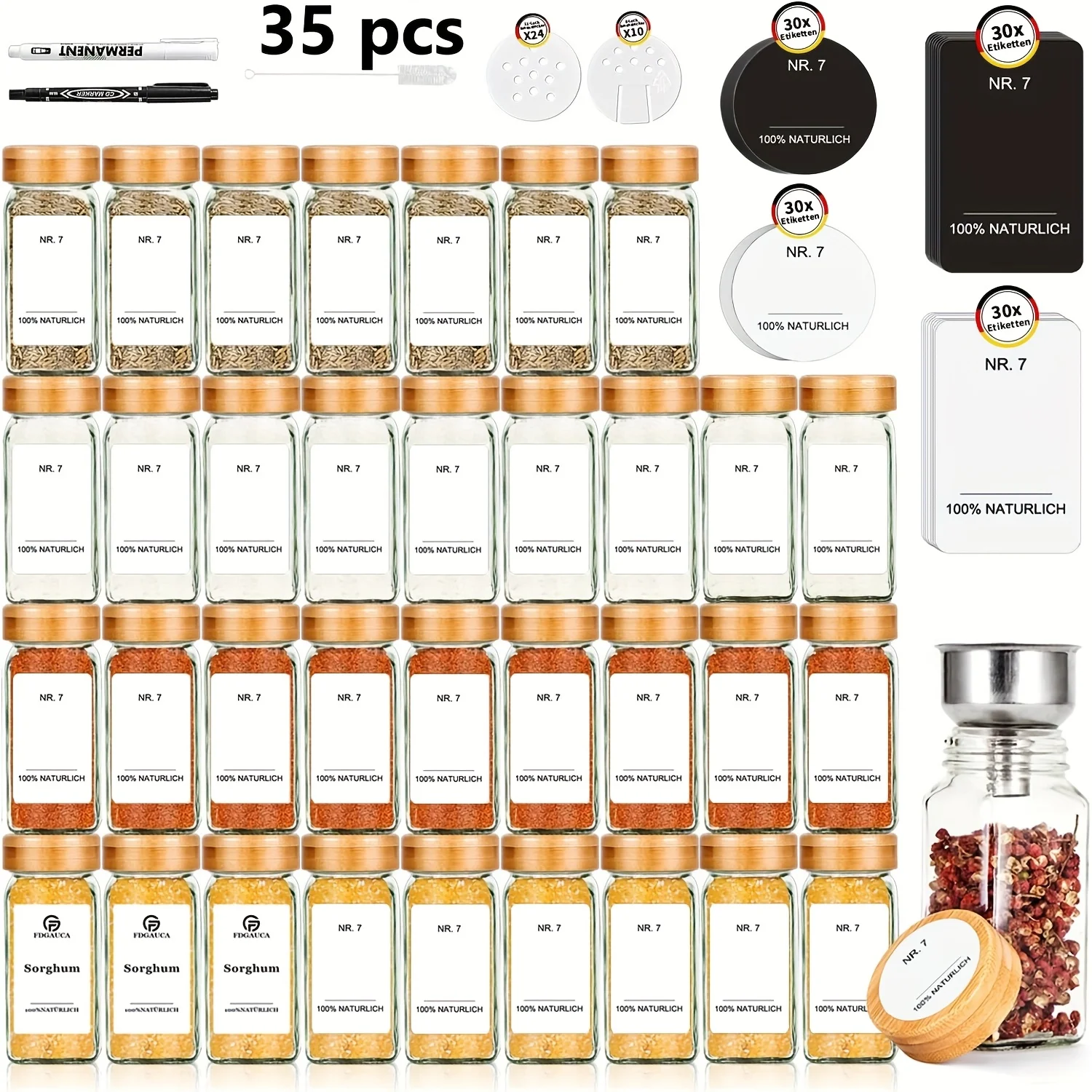 12/24/35 pièces conteneurs de stockage d'épices avec couvercle 120ml récipients de stockage d'épices en verre avec couvercle avec couvercle en bois de bambou avec papier d'étiquette