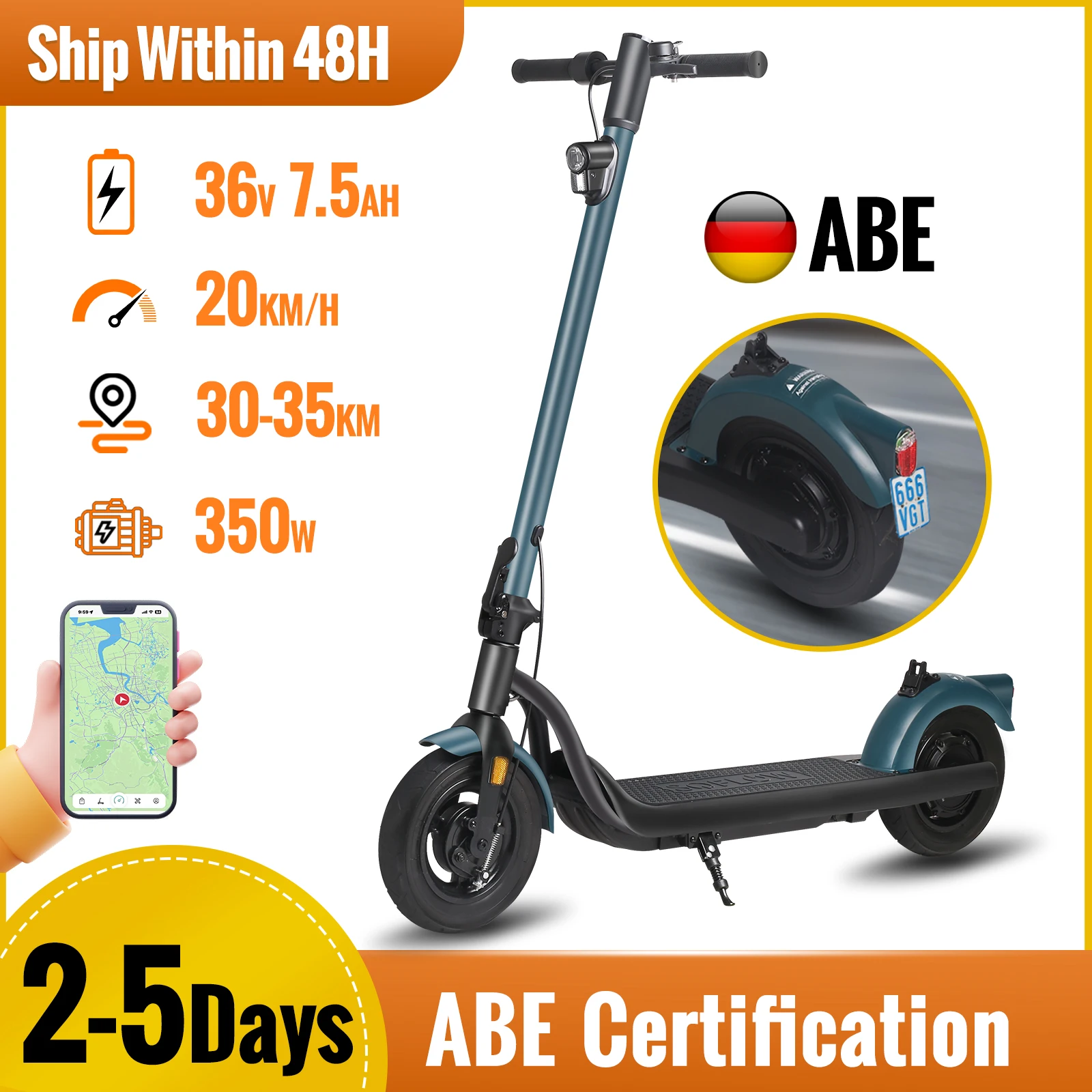 20km/h 350W Electric Scooter with 36V Lithium Battery