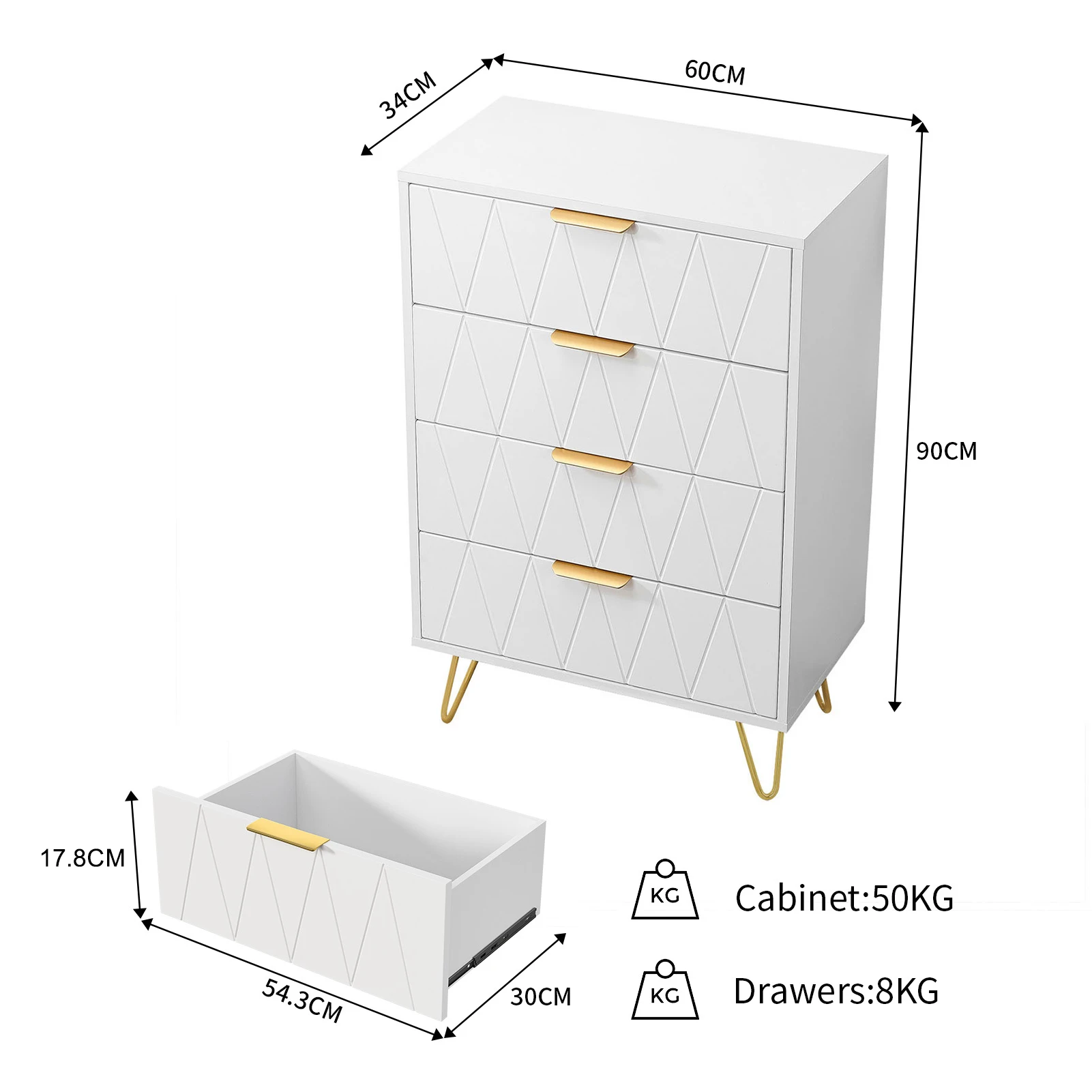 خزانة ذات أدراج من Anajqaqia مع مساحة تخزين، خزانة جانبية خشبية، لغرفة النوم، غرفة المعيشة، المدخل، أبيض