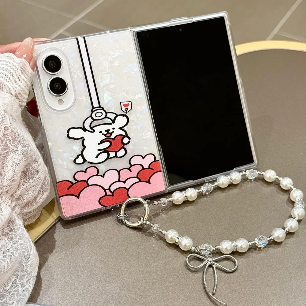 Kawaii Puppy Shell Pattern Glitter Phone Case for Samsung Galaxy Z Fold 8 Z Fold 8 Ultra Fashion New Shockproof Cover with Charm