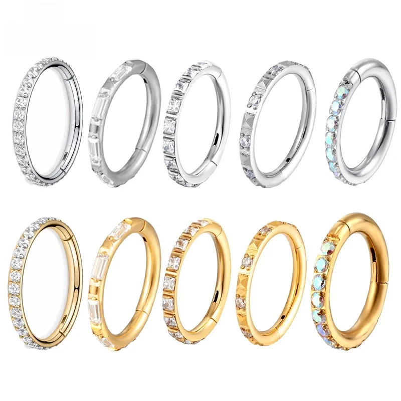 ASTM F136 Titan Ohrringe Hohe Qualität Zirkon Hight Segment Nase Ringe Open Kleine Septum Piercing Helix Lappen Körper Piercing 16G，nasenpiercing