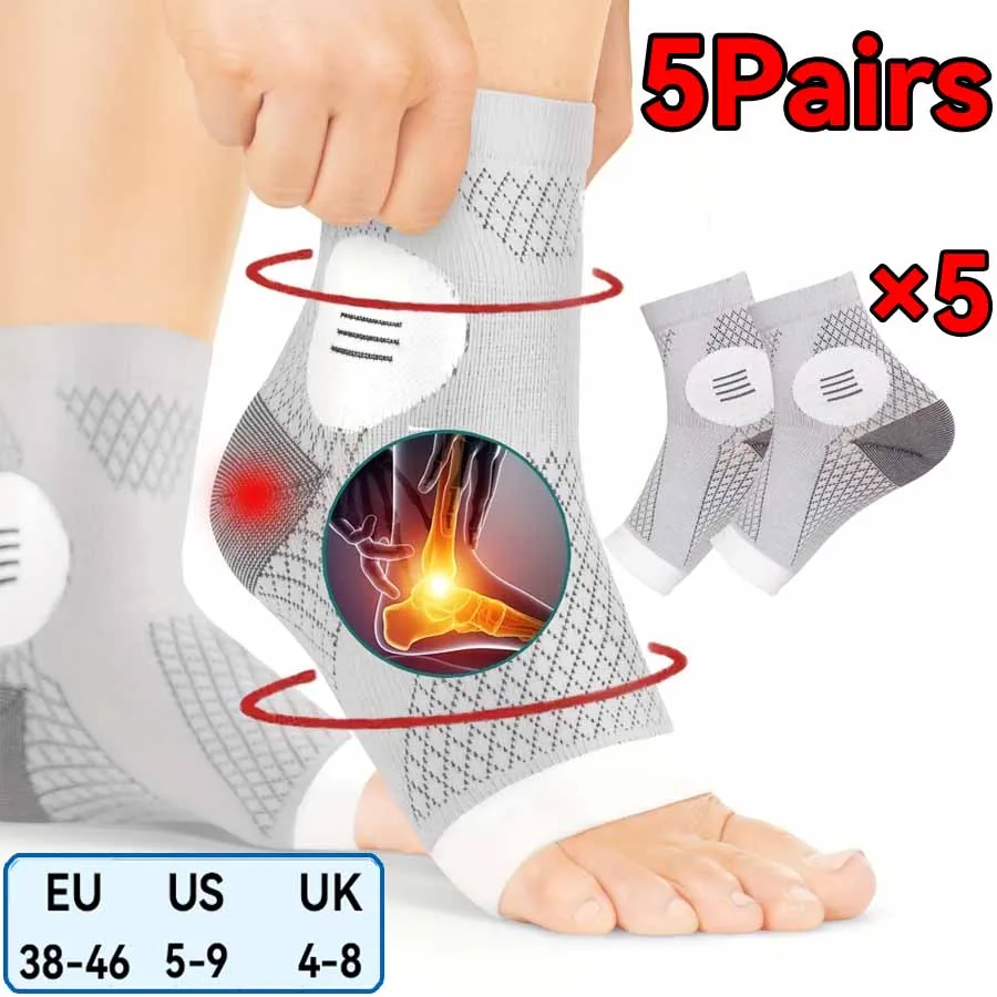 5/1 Pairs Open Toe Ankle Compression Socks, Premium Arch Ankle Support Elastic Foot Sleeve EU38-46 for Daily Outdoor