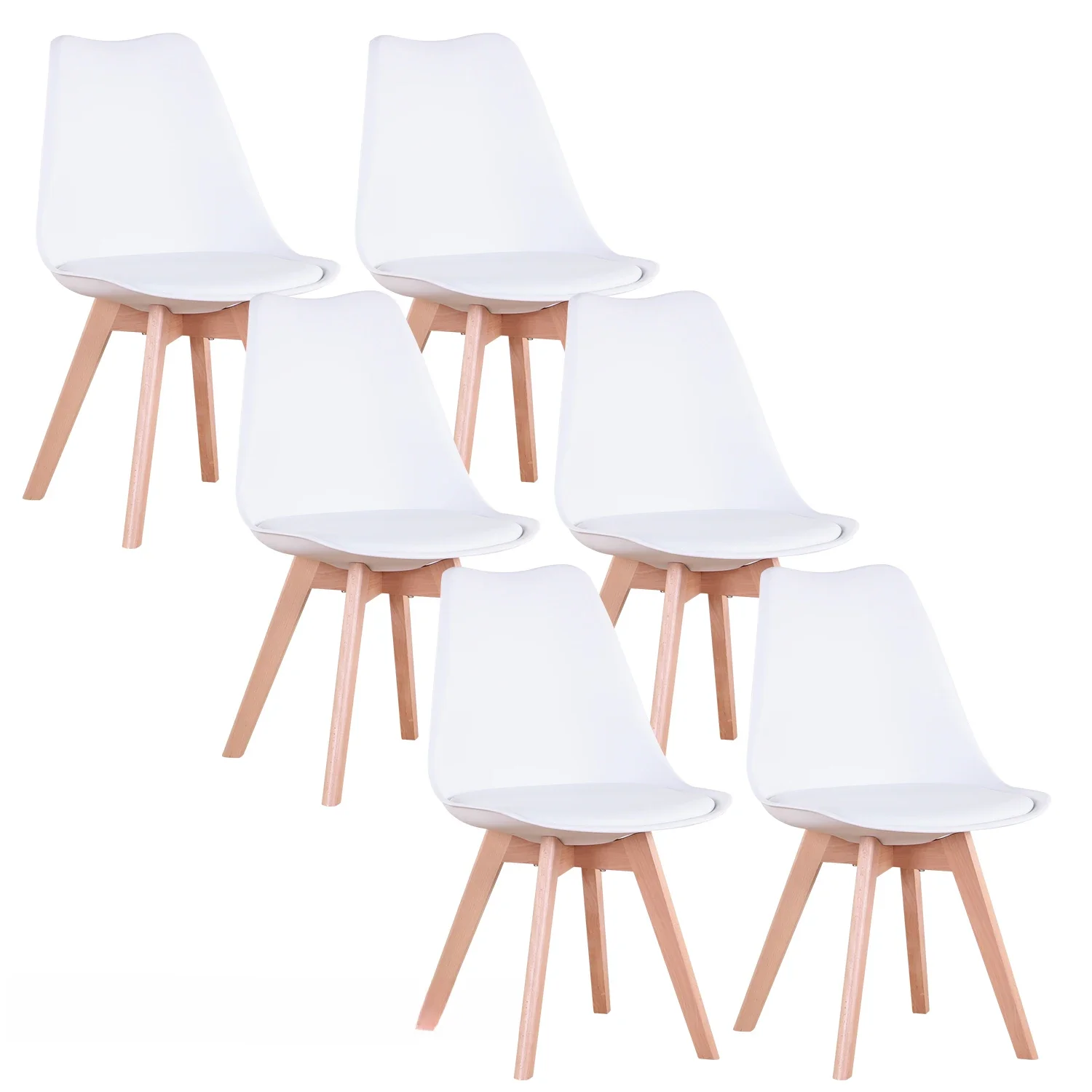 Een Set Van 6 Moderne Minimalistische Eetkamerstoel Pu Gewatteerde Zitting Beukenhout Benen Nordic Stoel Voor Keuken Woonkamer/eetkamer Restaurant - afbeelding 2