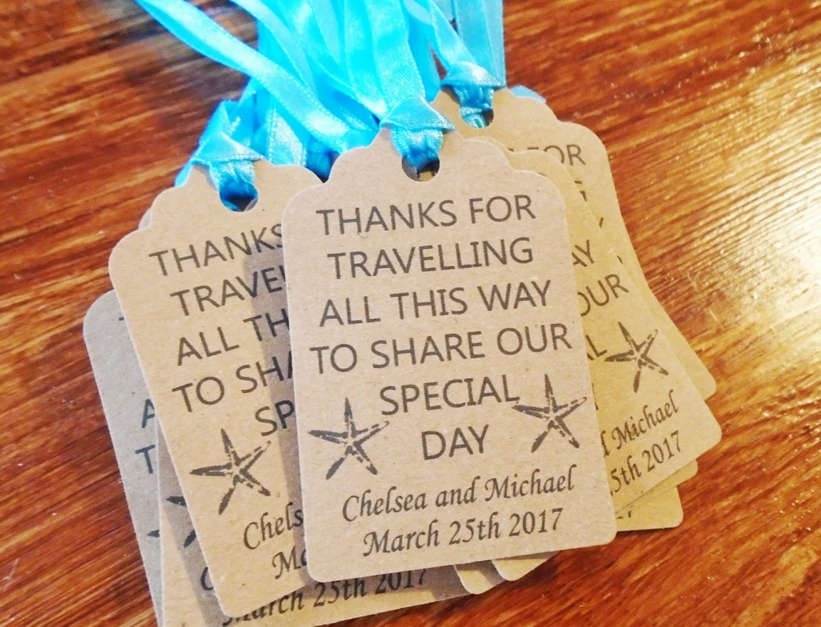 50 قطعة من علامات هدايا الزفاف المخصصة مع نجم البحر - أي كلمات وأي لون علامات نجم البحر