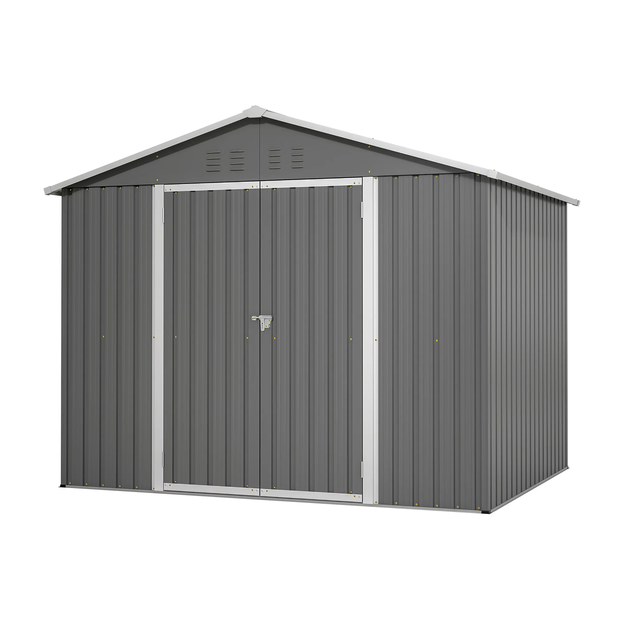 Abri à outils en métal anthracite stable 8x6 pieds avec porte pliante pratique, idéal comme abri de jardin pour les outils et l'équipement de jardinage